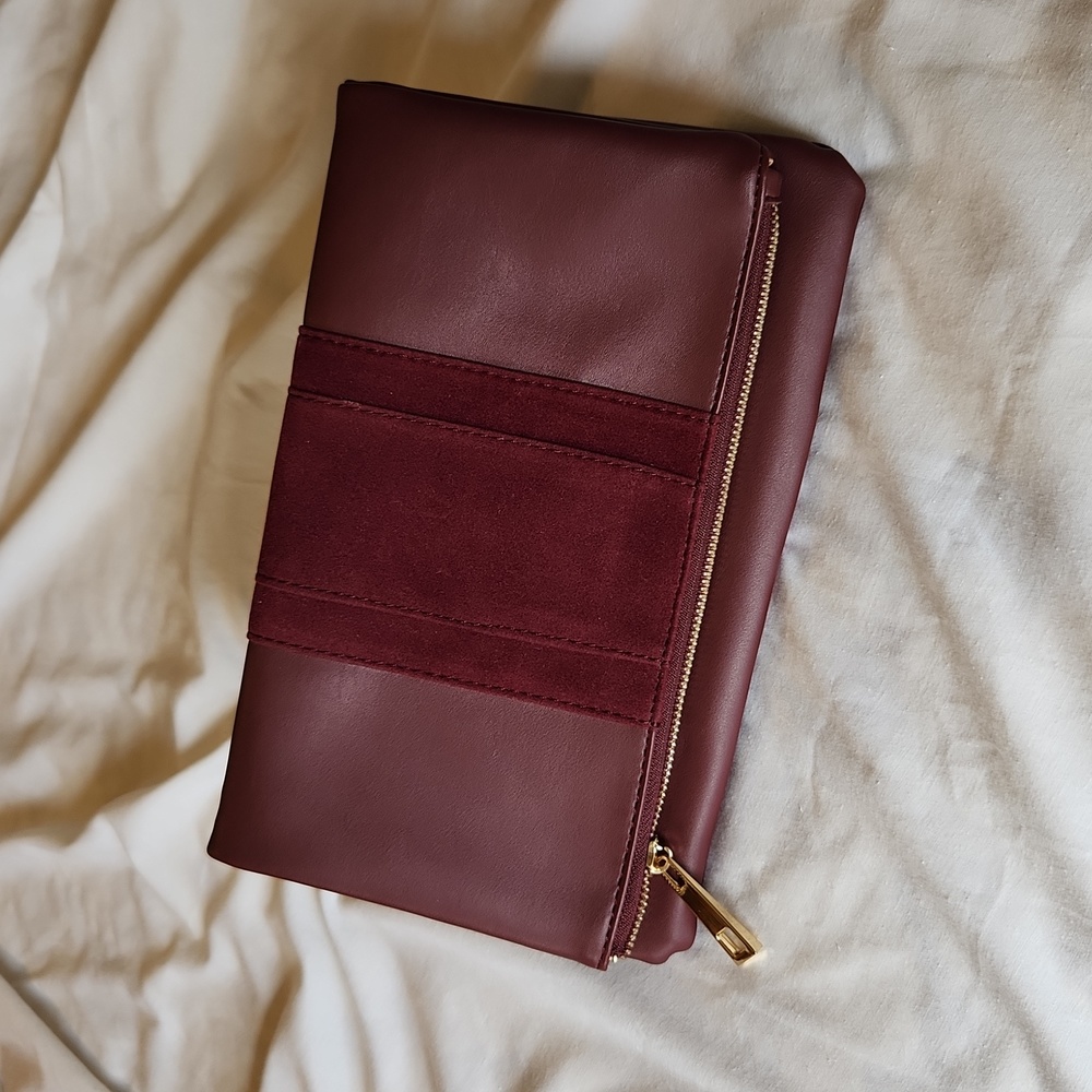 Summer & Rose Burgundy,vegan leather foldover evening handbag/clutch. Brand new!